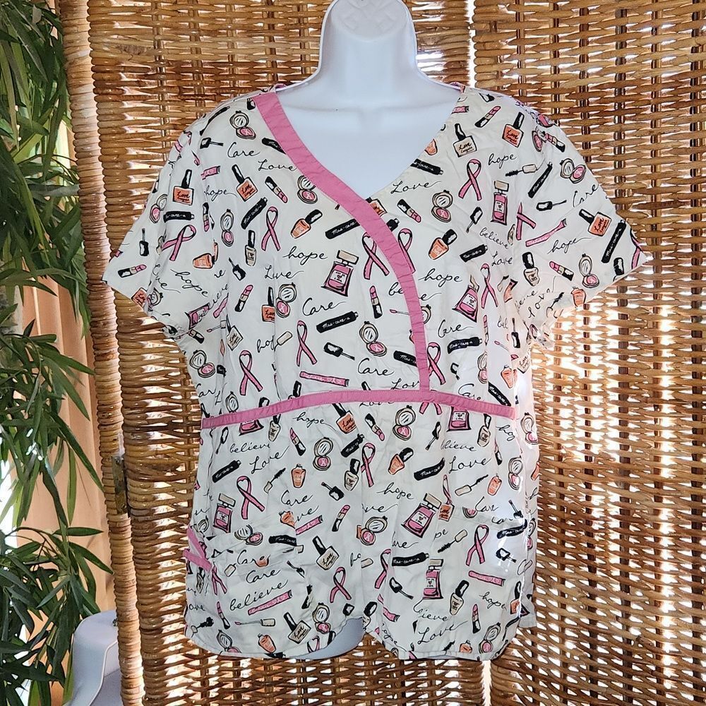 Breast Cancer Hope Love Care Scrub Top XL